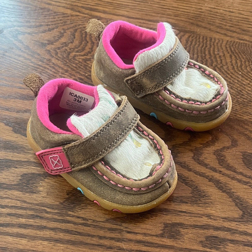 Twisted X Kids Moccasins Brown, Pink, White